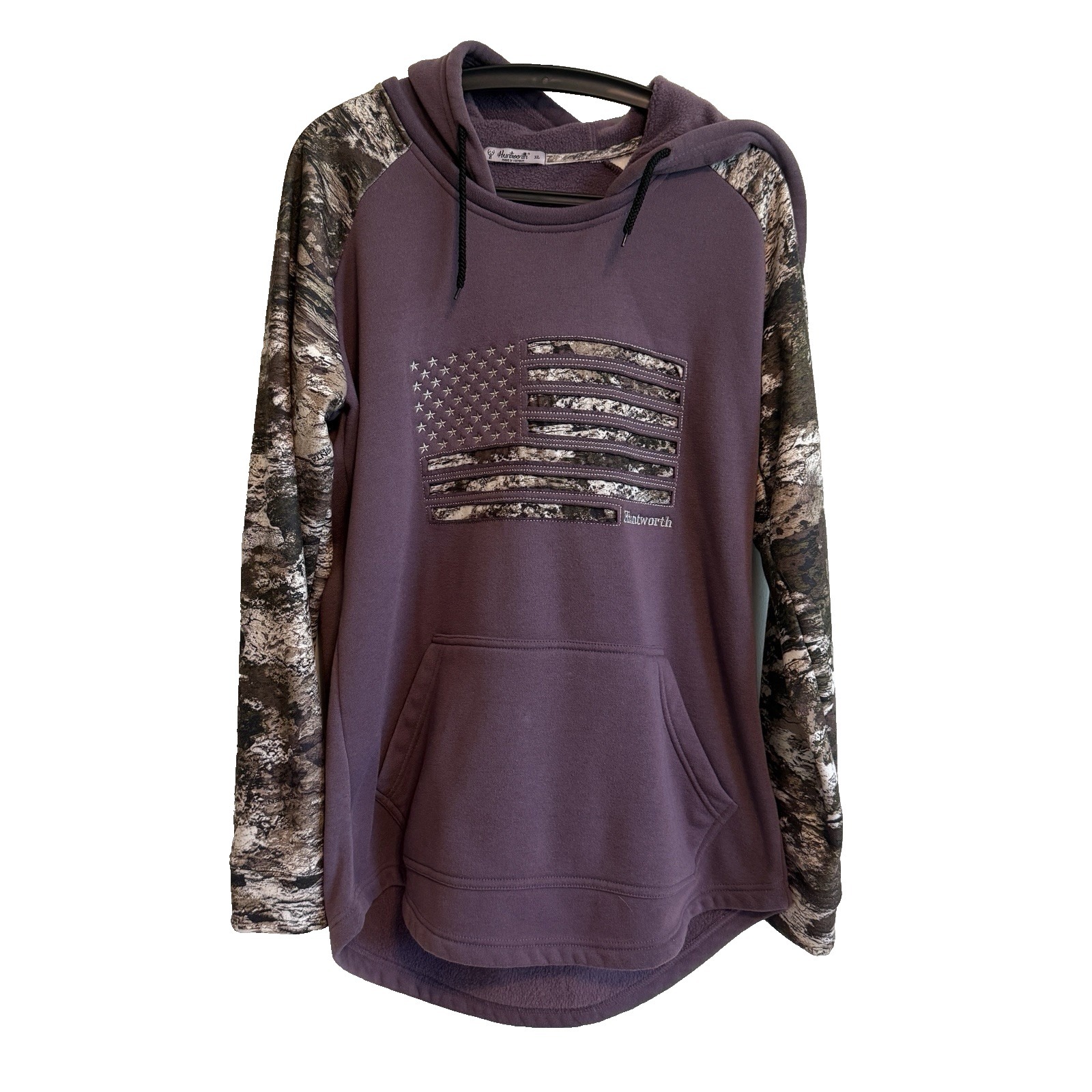 Womens Camo American Flag Fleece Hoodie Xl Gorpcore Casual Outdoors Activewear